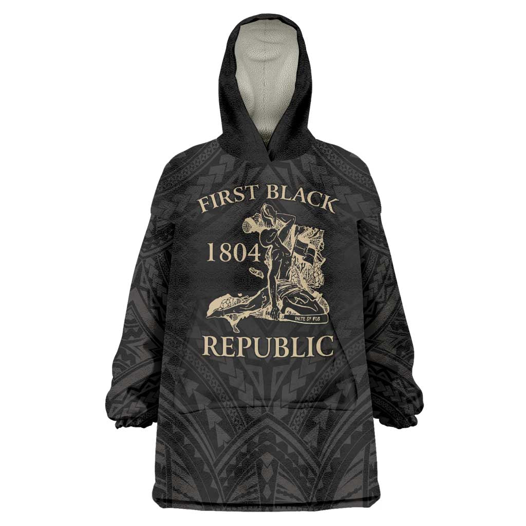 Personalized Haiti First Black Republic Wearable Blanket Hoodie Negre Marron With Map And Flag