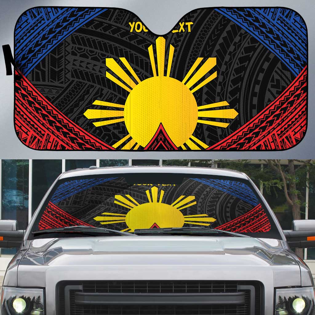 Personalized Philippines Auto Sun Shade Polynesian Tribal Tattoo with Filipino Flag Motif - Polynesian Pride