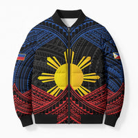 Personalized Philippines Bomber Puffer Jacket Polynesian Tribal Tattoo with Filipino Flag Motif - Polynesian Pride