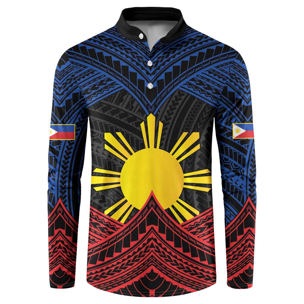 Personalized Philippines Button Sweatshirt Polynesian Tribal Tattoo with Filipino Flag Motif