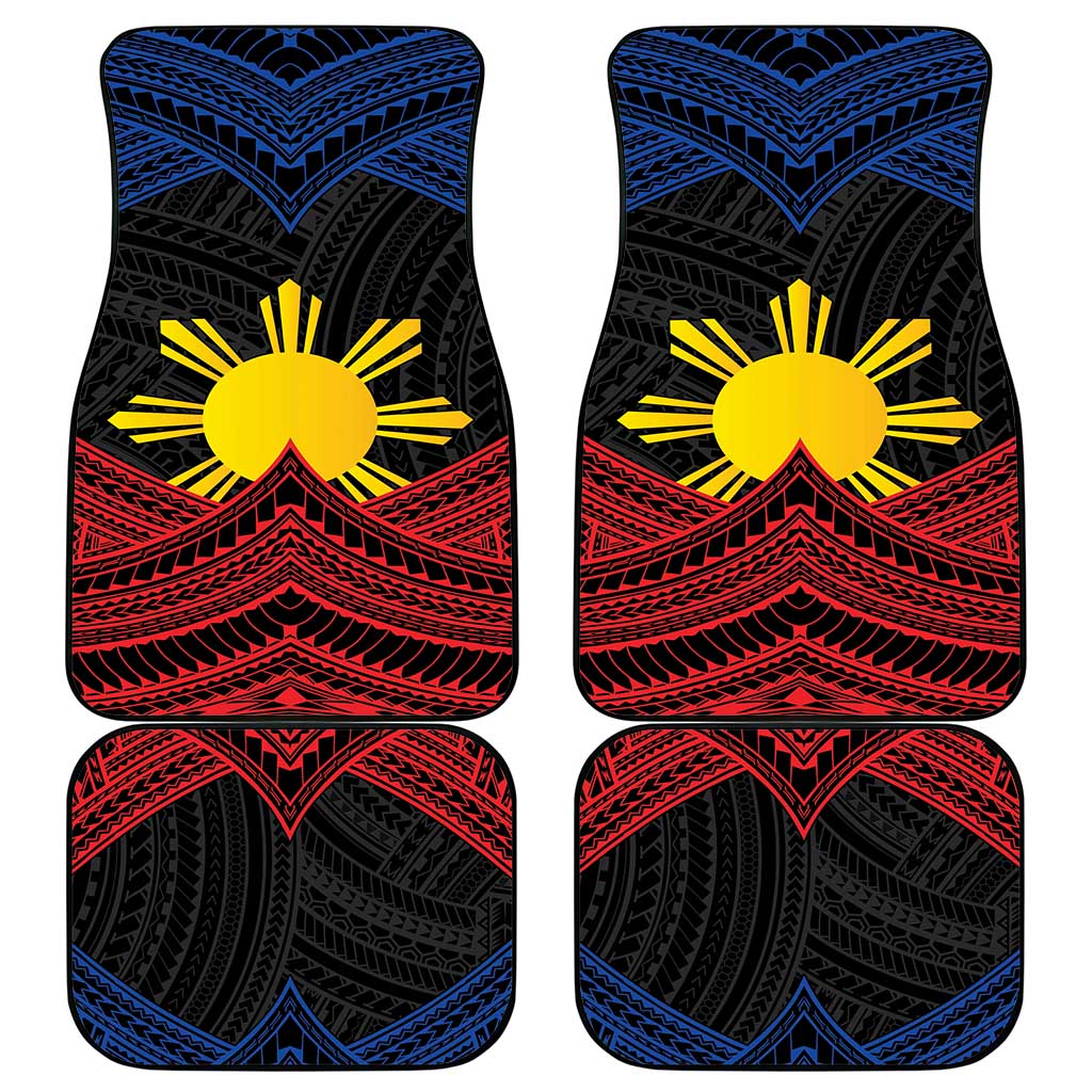 Personalized Philippines Car Mats Polynesian Tribal Tattoo with Filipino Flag Motif