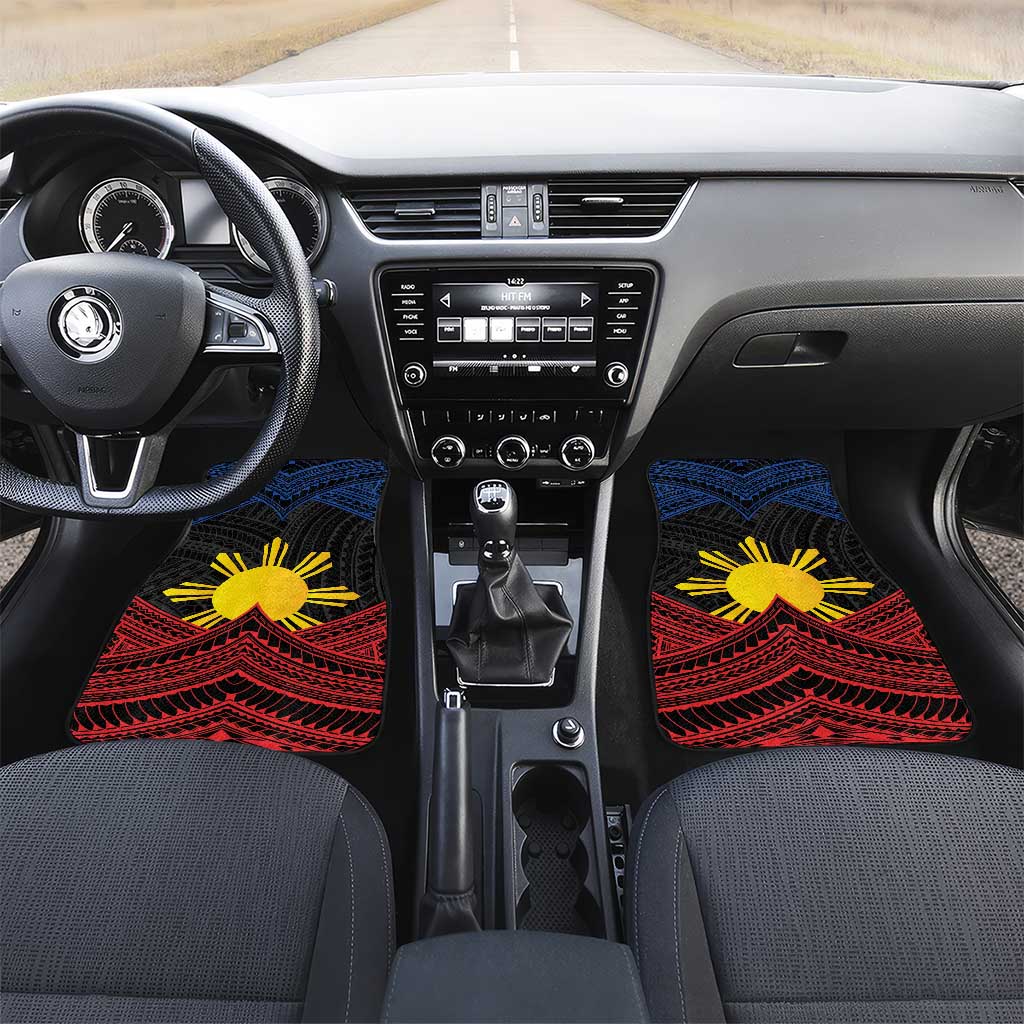 Personalized Philippines Car Mats Polynesian Tribal Tattoo with Filipino Flag Motif