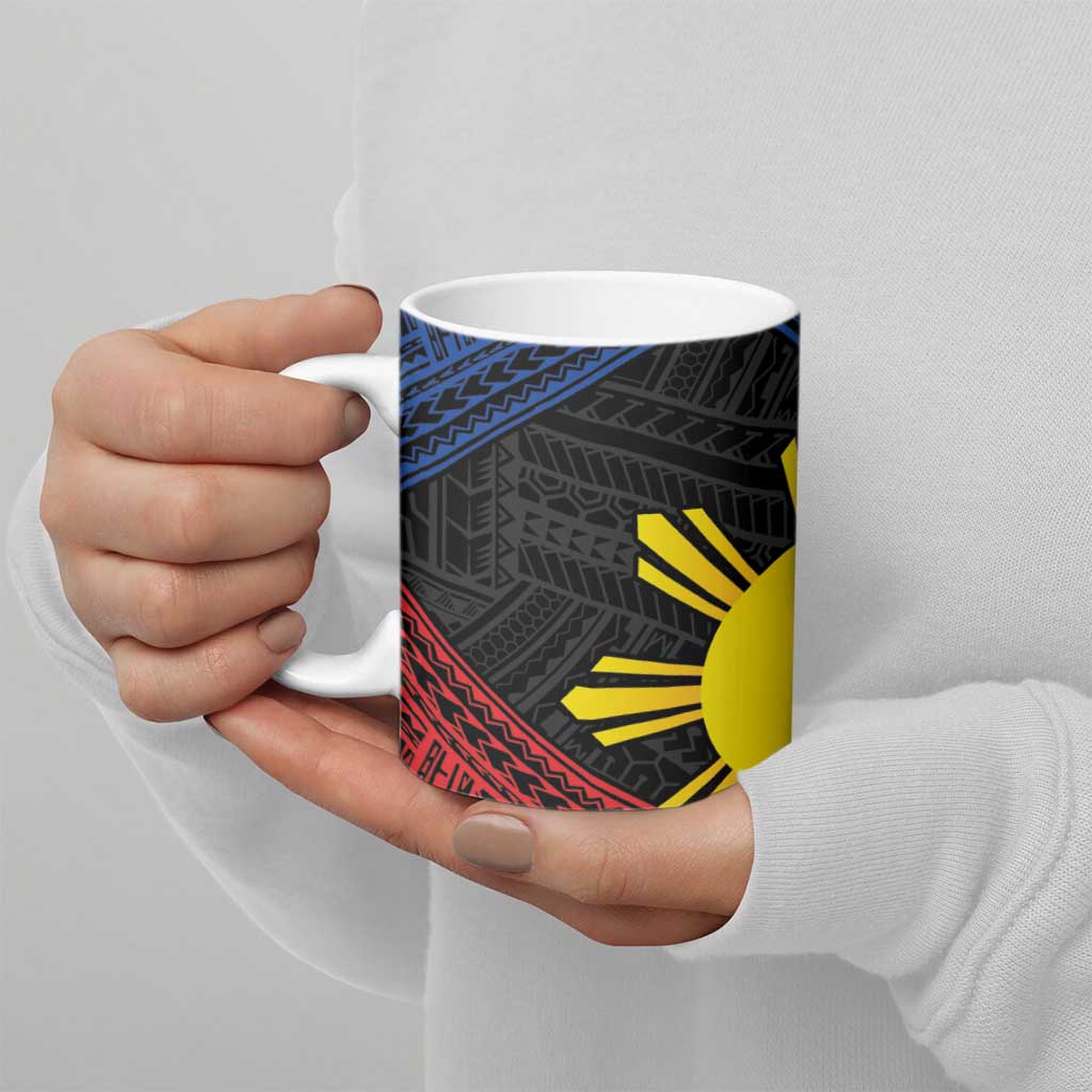 Personalized Philippines Ceramic Mug Polynesian Tribal Tattoo with Filipino Flag Motif - Polynesian Pride