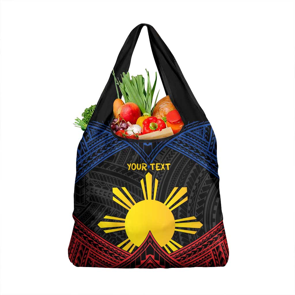 Personalized Philippines Grocery Bag Polynesian Tribal Tattoo with Filipino Flag Motif