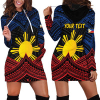 Personalized Philippines Hoodie Dress Polynesian Tribal Tattoo with Filipino Flag Motif