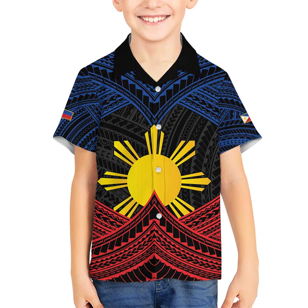 Personalized Philippines Kid Hawaiian Shirt Polynesian Tribal Tattoo with Filipino Flag Motif