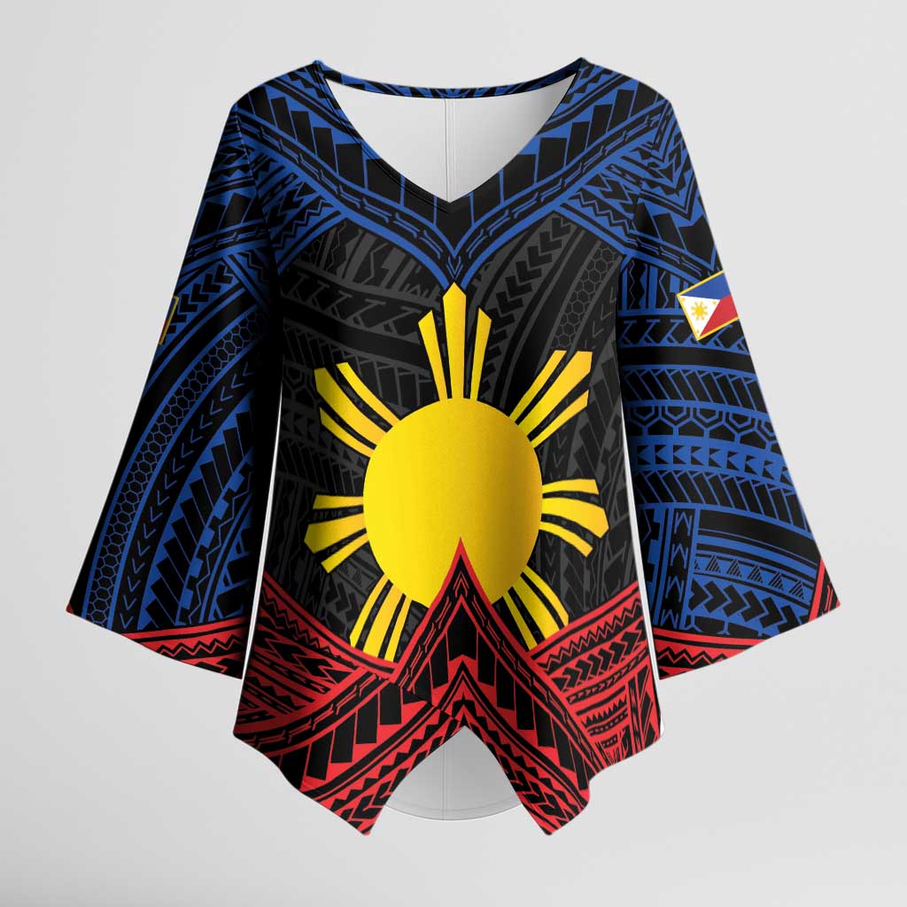 Personalized Philippines Kimono Sleeve Blouse Polynesian Tribal Tattoo with Filipino Flag Motif - Polynesian Pride