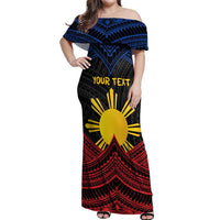 Personalized Philippines Off Shoulder Maxi Dress Polynesian Tribal Tattoo with Filipino Flag Motif