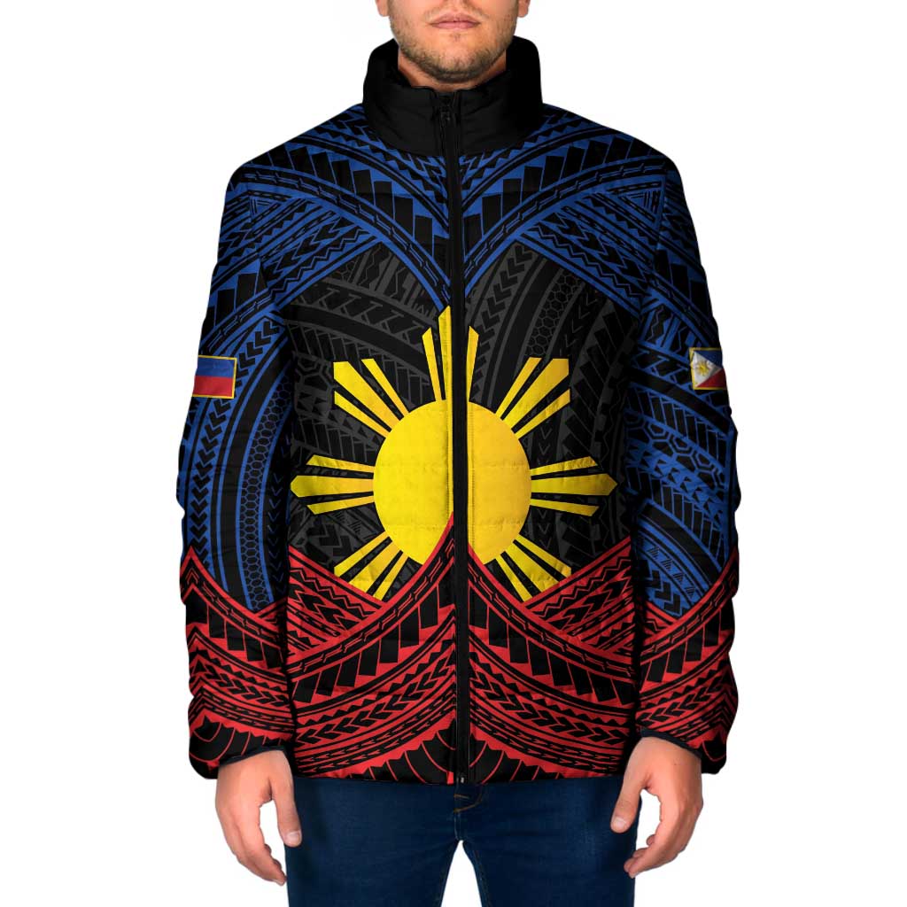 Personalized Philippines Padded Jacket Polynesian Tribal Tattoo with Filipino Flag Motif - Polynesian Pride
