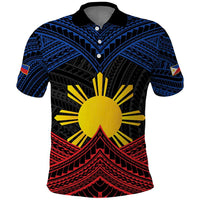 Personalized Philippines Polo Shirt Polynesian Tribal Tattoo with Filipino Flag Motif