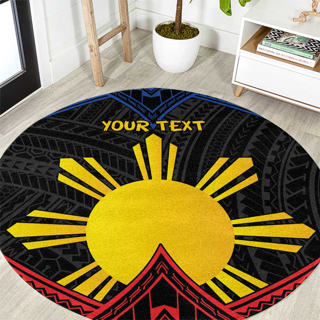 Personalized Philippines Round Carpet Polynesian Tribal Tattoo with Filipino Flag Motif