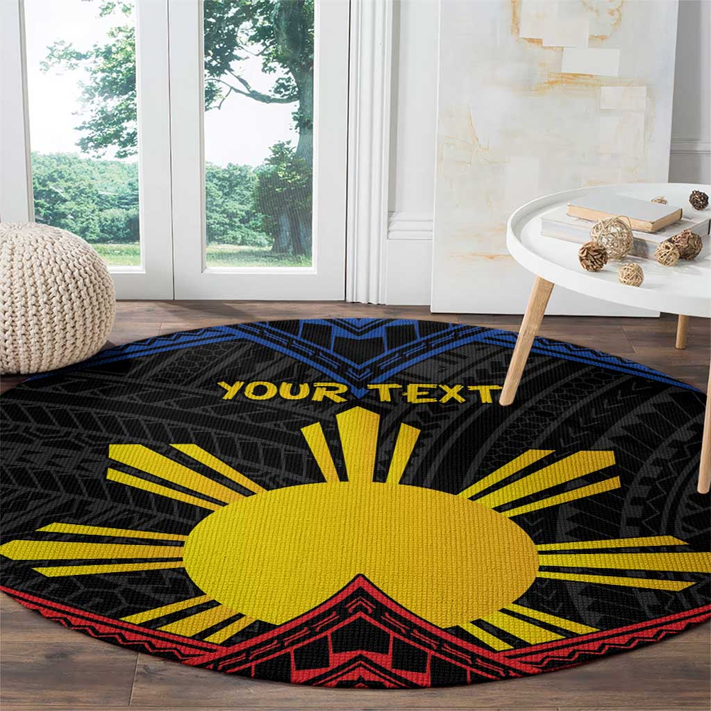 Personalized Philippines Round Carpet Polynesian Tribal Tattoo with Filipino Flag Motif