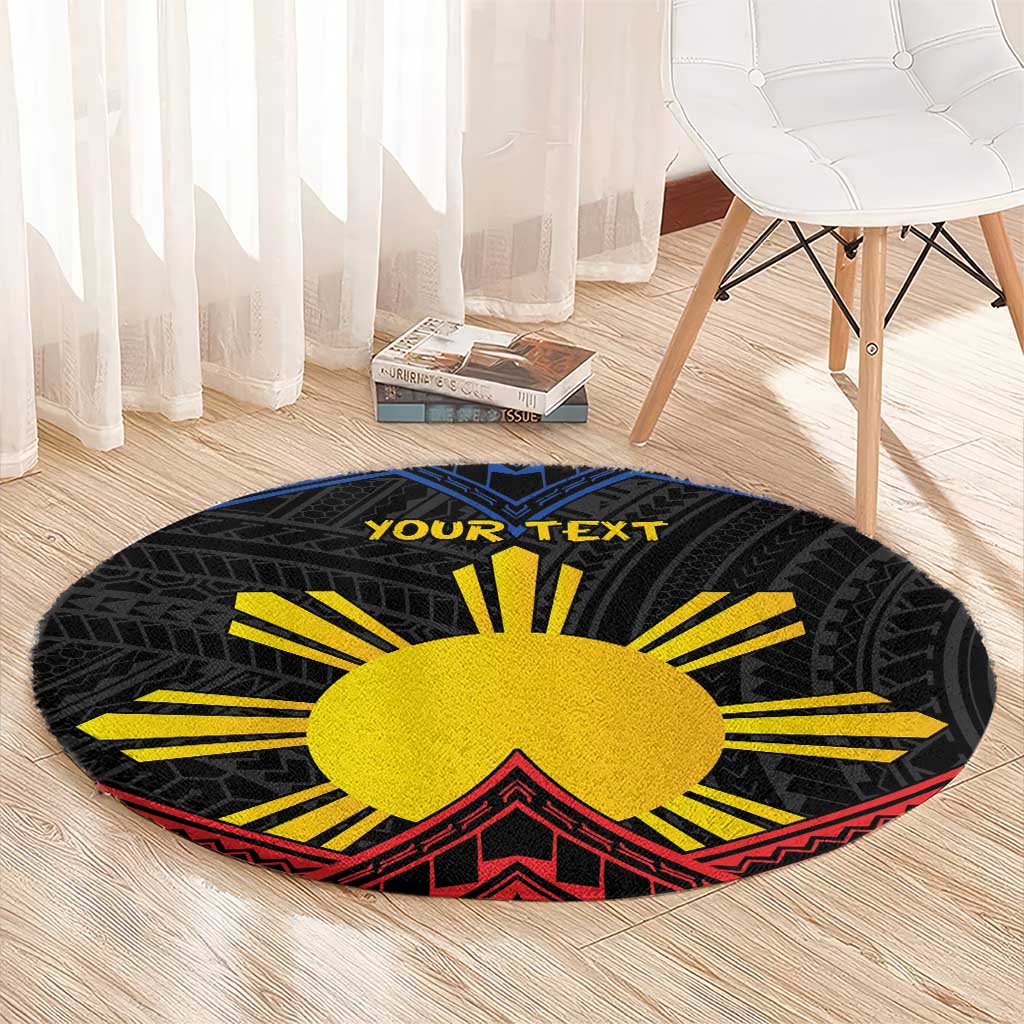 Personalized Philippines Round Carpet Polynesian Tribal Tattoo with Filipino Flag Motif