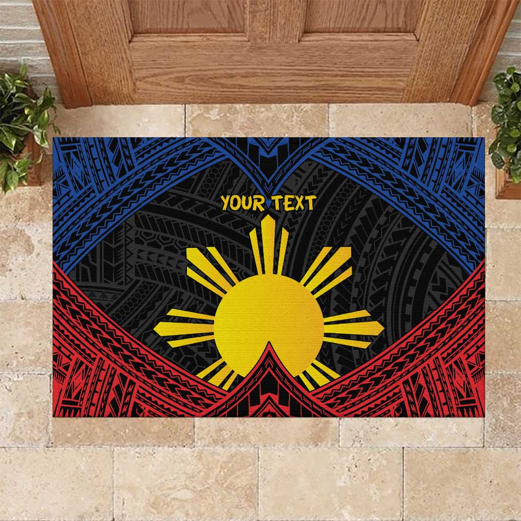 Personalized Philippines Rubber Doormat Polynesian Tribal Tattoo with Filipino Flag Motif