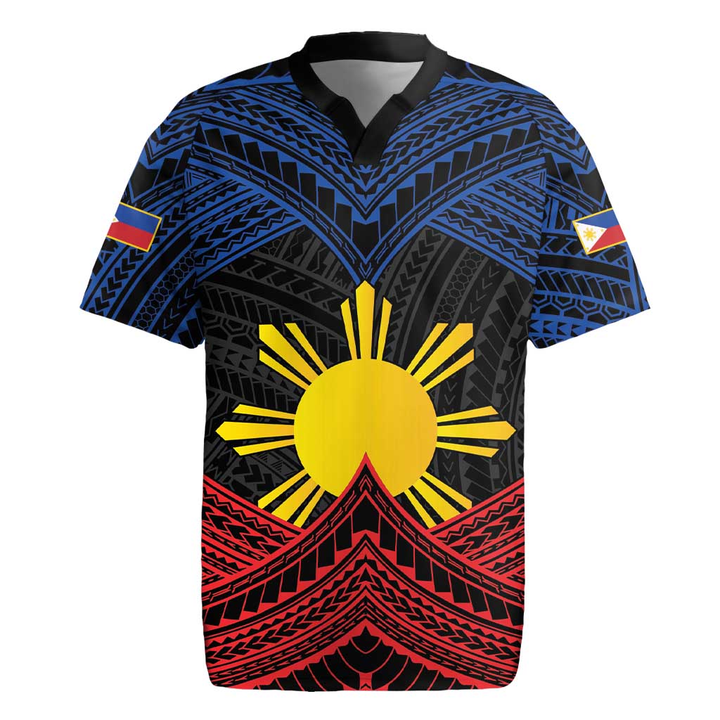 Personalized Philippines Rugby Jersey Polynesian Tribal Tattoo with Filipino Flag Motif