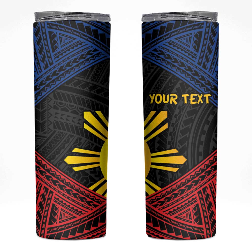 Personalized Philippines Skinny Tumbler Polynesian Tribal Tattoo with Filipino Flag Motif