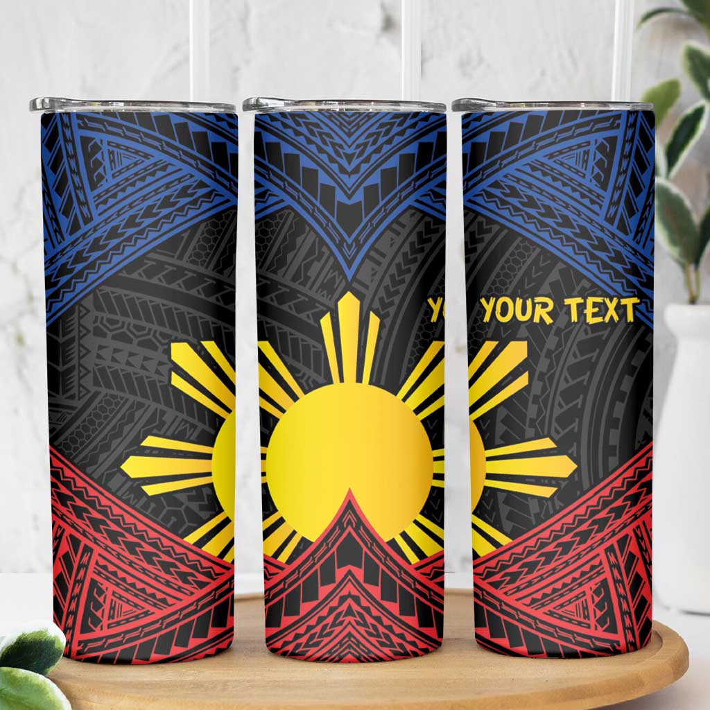 Personalized Philippines Skinny Tumbler Polynesian Tribal Tattoo with Filipino Flag Motif