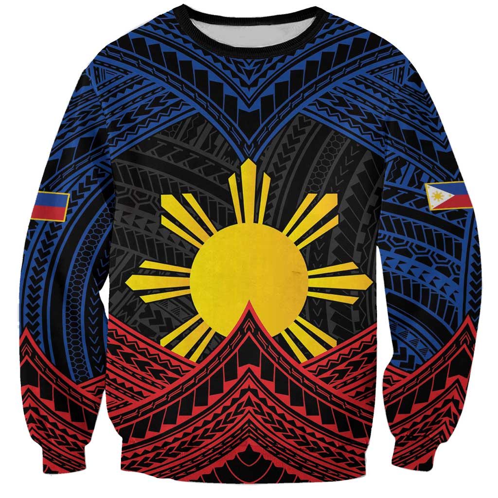 Personalized Philippines Sweatshirt Polynesian Tribal Tattoo with Filipino Flag Motif