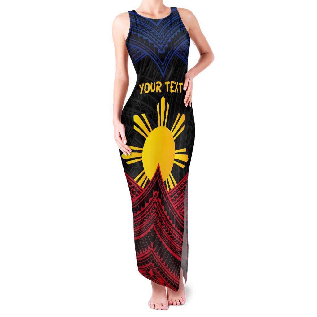 Personalized Philippines Tank Maxi Dress Polynesian Tribal Tattoo with Filipino Flag Motif