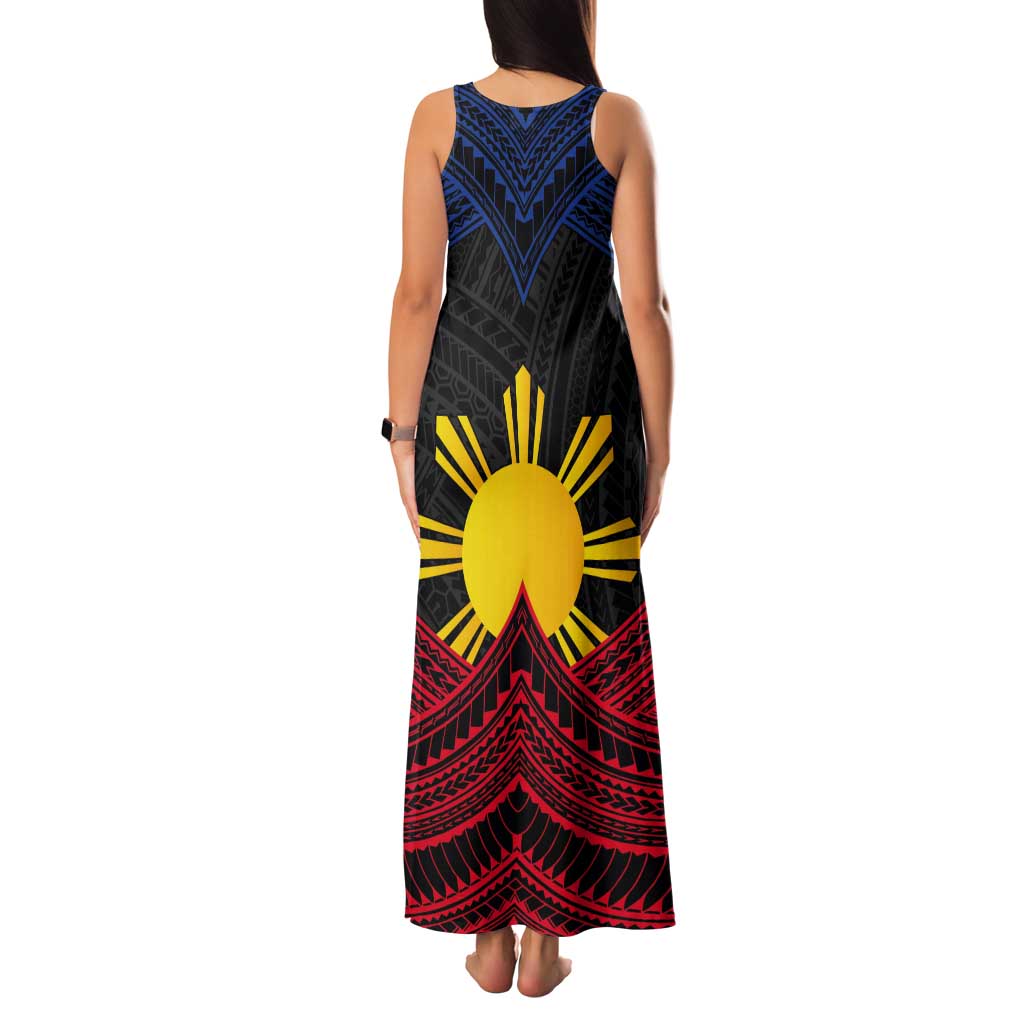 Personalized Philippines Tank Maxi Dress Polynesian Tribal Tattoo with Filipino Flag Motif
