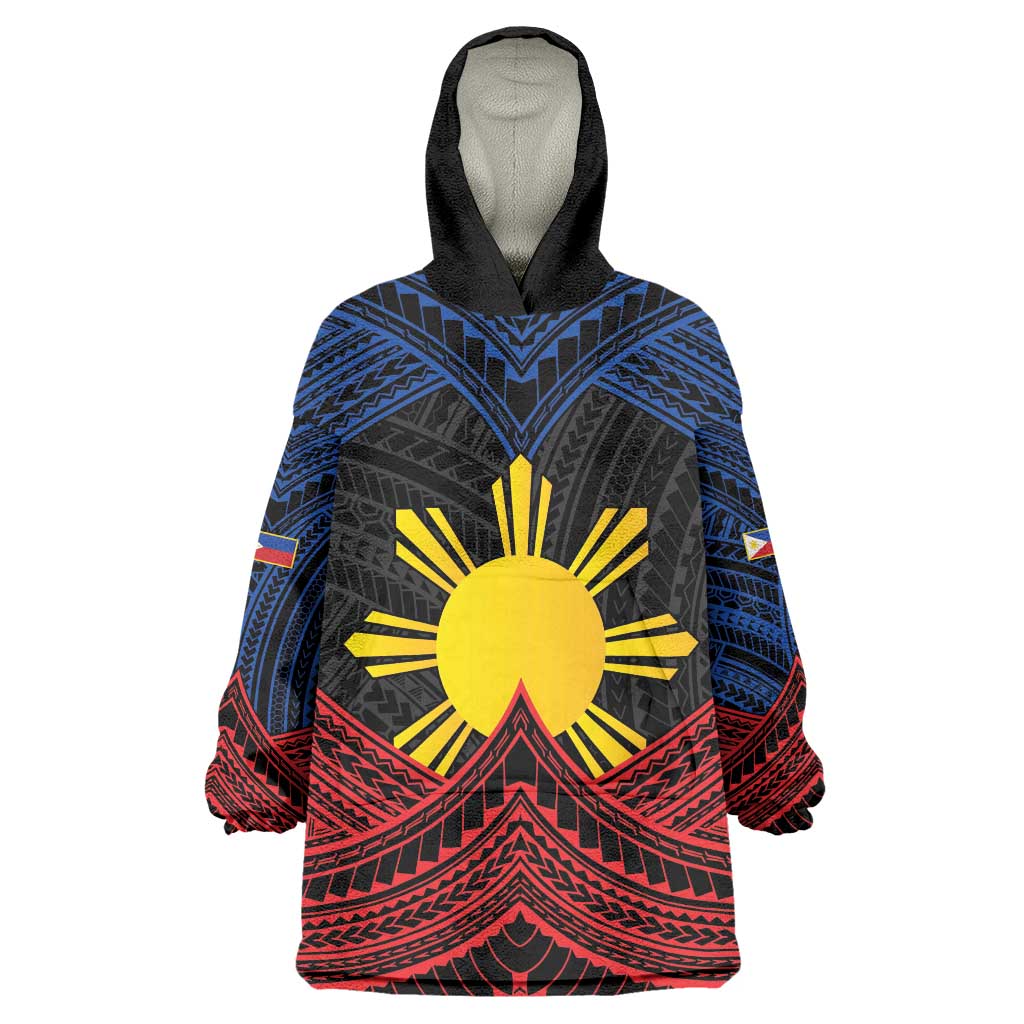 Personalized Philippines Wearable Blanket Hoodie Polynesian Tribal Tattoo with Filipino Flag Motif