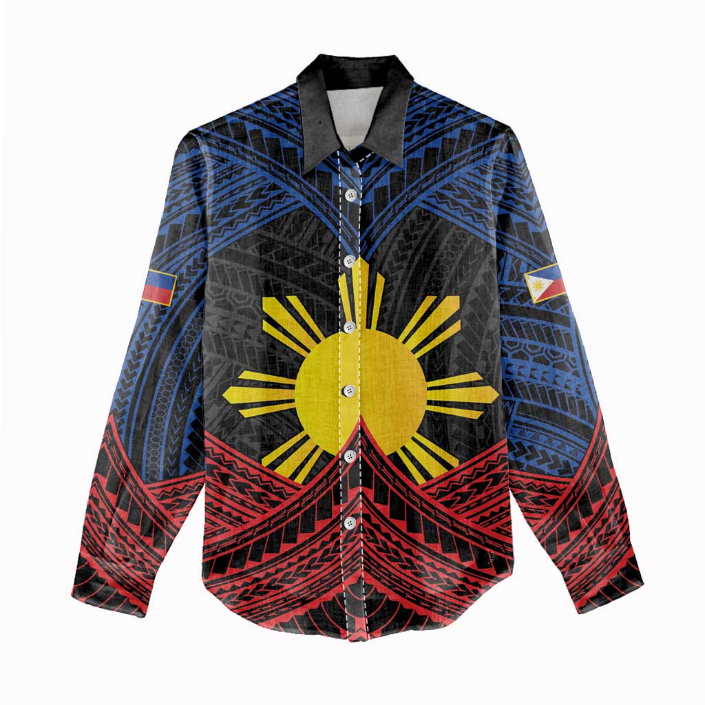 Personalized Philippines Women Casual Shirt Polynesian Tribal Tattoo with Filipino Flag Motif