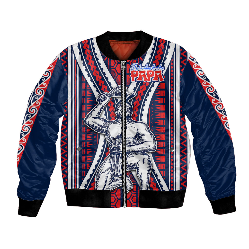 Aotearoa Father's Day Gift For Dad Bomber Jacket Aroha Ahau Ki A Koe Papa - Maori Style Pattern LT9 Unisex Red - Polynesian Pride