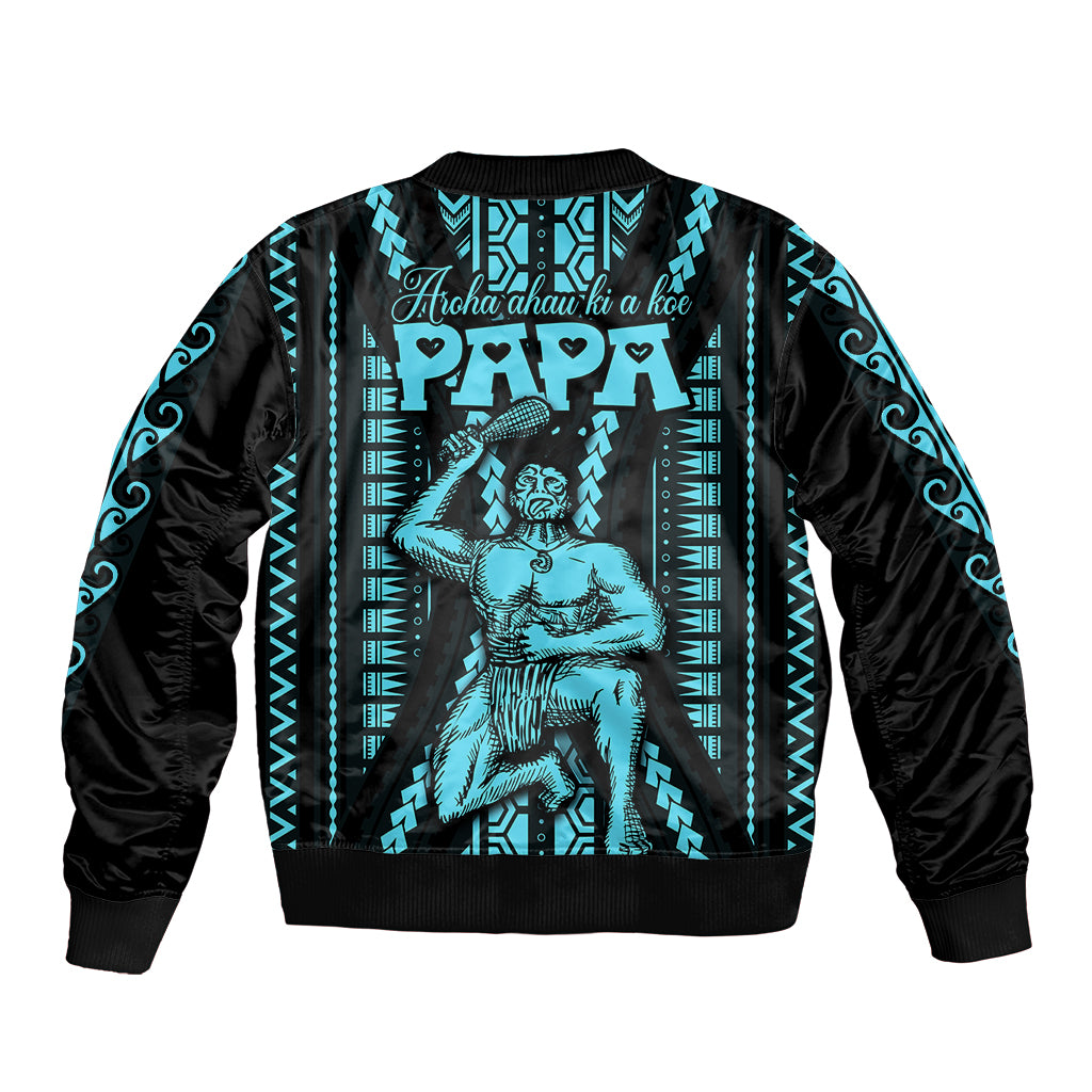 Aotearoa Father's Day Gift For Dad Bomber Jacket Aroha Ahau Ki A Koe Papa - Aqua Maori Style Pattern LT9 - Polynesian Pride