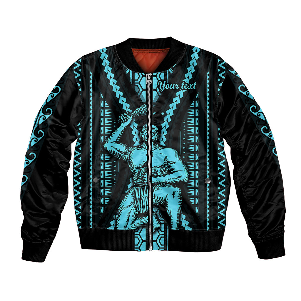 Personalised Aotearoa Father's Day Gift For Dad Bomber Jacket Aroha Ahau Ki A Koe Papa - Aqua Maori Style Pattern LT9 Unisex Aqua - Polynesian Pride