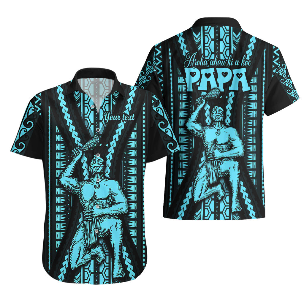Personalised Aotearoa Father's Day Gift For Dad Hawaiian Shirt Aroha Ahau Ki A Koe Papa - Aqua Maori Style Pattern LT9 - Polynesian Pride