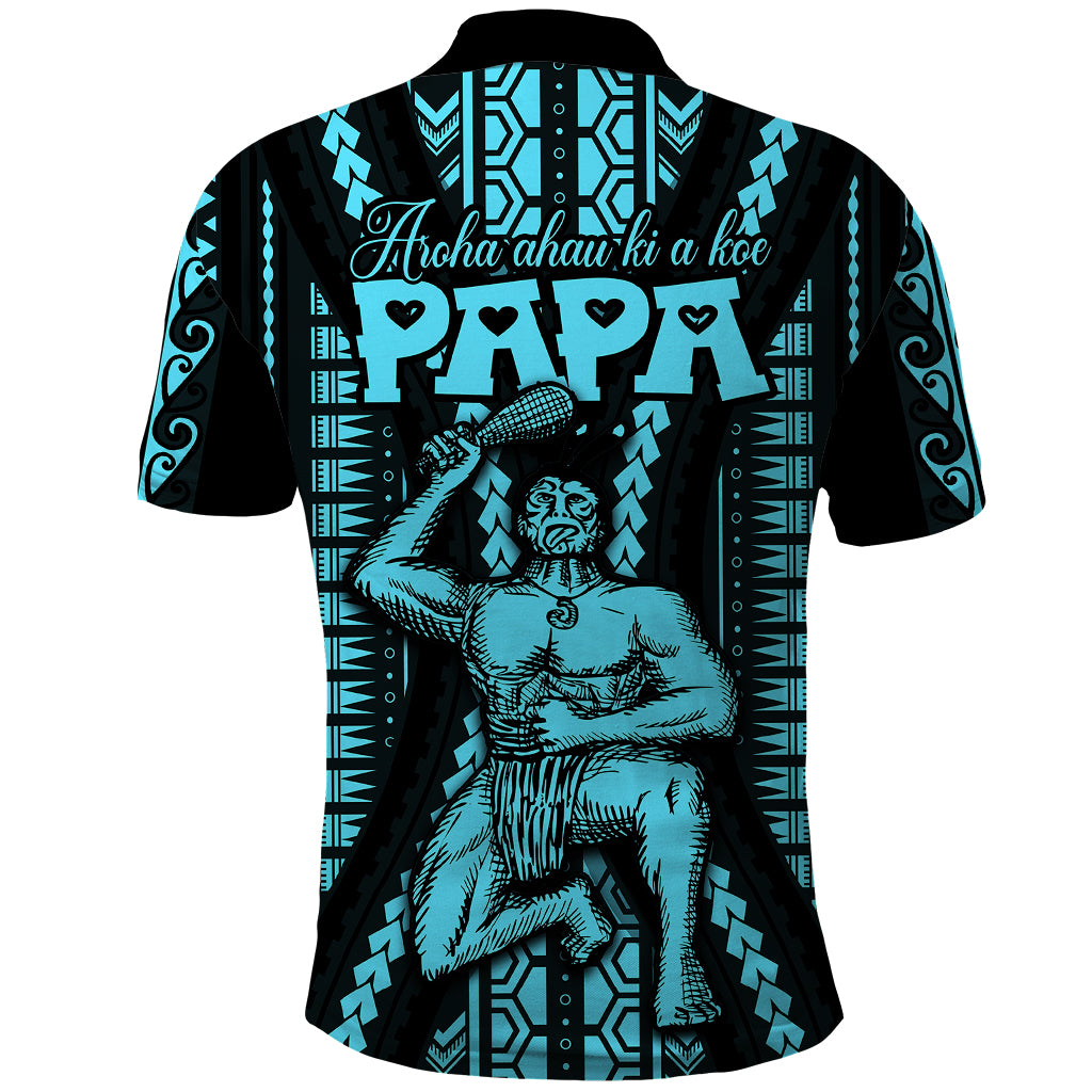 Custom Aotearoa Fathers Day Gift For Dad Polo Shirt Aroha Ahau Ki A Koe Papa Aqua Maori Style Pattern LT9 - Polynesian Pride