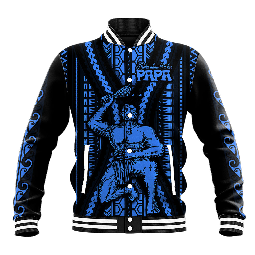 Aotearoa Father's Day Gift For Dad Baseball Jacket Aroha Ahau Ki A Koe Papa - Blue Maori Style Pattern LT9 Unisex Blue - Polynesian Pride