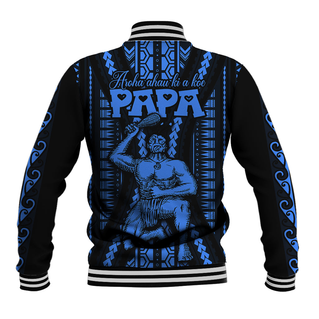 Aotearoa Father's Day Gift For Dad Baseball Jacket Aroha Ahau Ki A Koe Papa - Blue Maori Style Pattern LT9 - Polynesian Pride