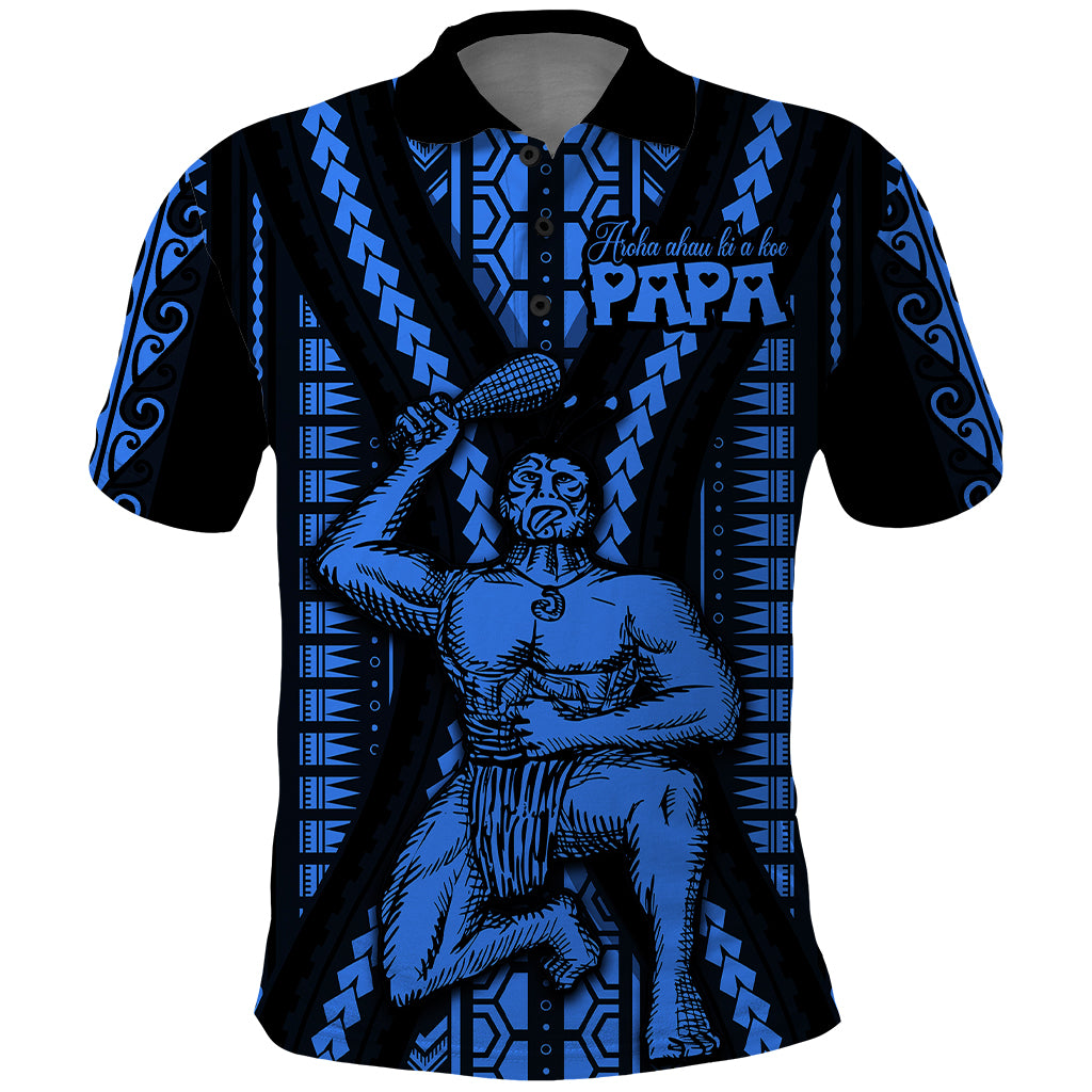 Aotearoa Fathers Day Gift For Dad Polo Shirt Aroha Ahau Ki A Koe Papa Blue Maori Style Pattern LT9 Blue - Polynesian Pride