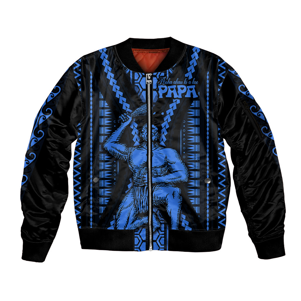 Aotearoa Father's Day Gift For Dad Sleeve Zip Bomber Jacket Aroha Ahau Ki A Koe Papa - Blue Maori Style Pattern LT9 Unisex Blue - Polynesian Pride