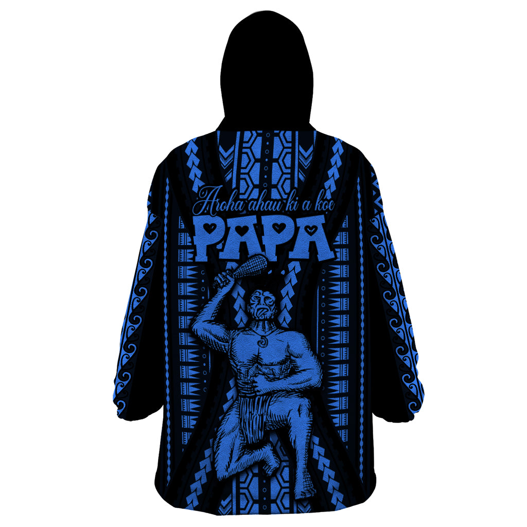 Aotearoa Father's Day Gift For Dad Wearable Blanket Hoodie Aroha Ahau Ki A Koe Papa - Blue Maori Style Pattern LT9 - Polynesian Pride
