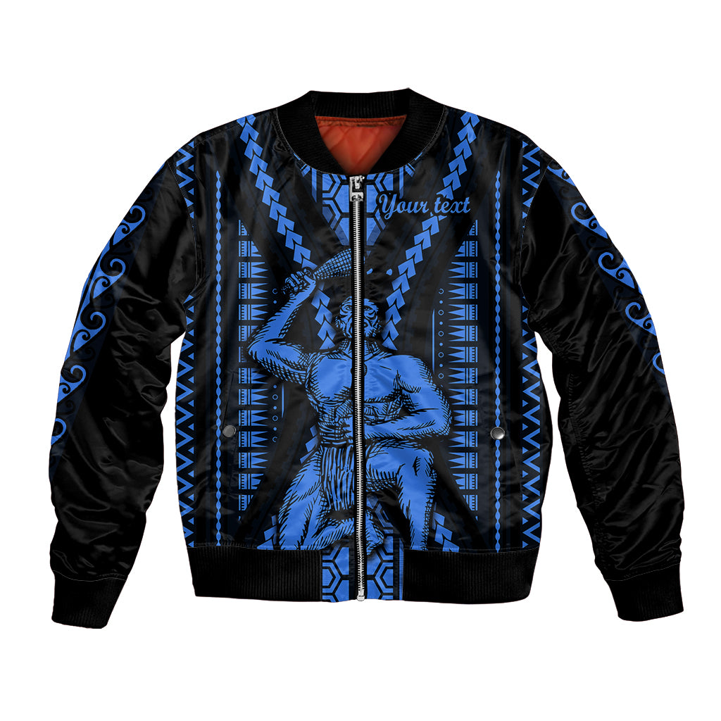 Personalised Aotearoa Father's Day Gift For Dad Bomber Jacket Aroha Ahau Ki A Koe Papa - Blue Maori Style Pattern LT9 Unisex Blue - Polynesian Pride