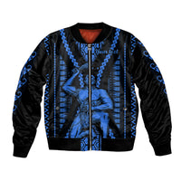 Personalised Aotearoa Father's Day Gift For Dad Bomber Jacket Aroha Ahau Ki A Koe Papa - Blue Maori Style Pattern LT9 Unisex Blue - Polynesian Pride