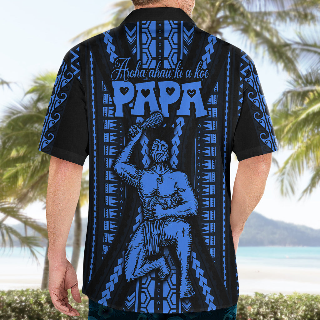 Personalised Aotearoa Father's Day Gift For Dad Hawaiian Shirt Aroha Ahau Ki A Koe Papa - Blue Maori Style Pattern LT9 - Polynesian Pride