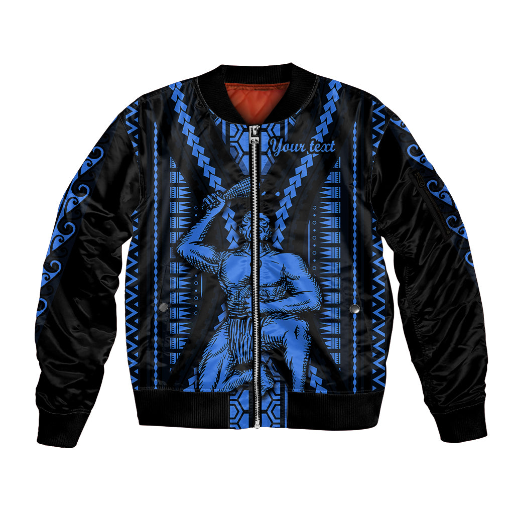 Personalised Aotearoa Father's Day Gift For Dad Sleeve Zip Bomber Jacket Aroha Ahau Ki A Koe Papa - Blue Maori Style Pattern LT9 Unisex Blue - Polynesian Pride