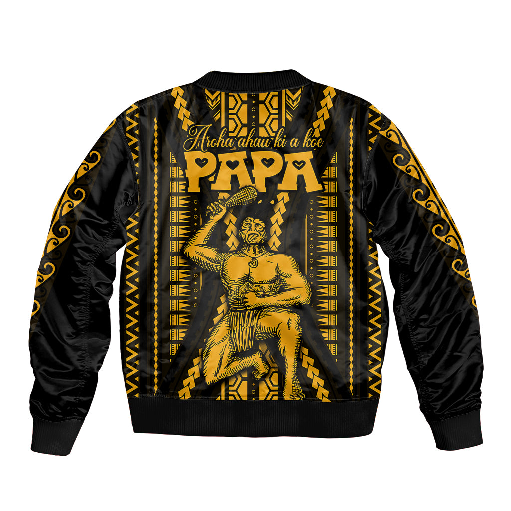 Aotearoa Father's Day Gift For Dad Bomber Jacket Aroha Ahau Ki A Koe Papa - Gold Maori Style Pattern LT9 - Polynesian Pride