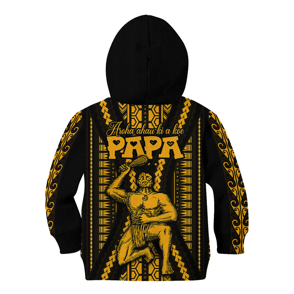Aotearoa Father's Day Gift For Dad Kid Hoodie Aroha Ahau Ki A Koe Papa - Gold Maori Style Pattern LT9 - Polynesian Pride