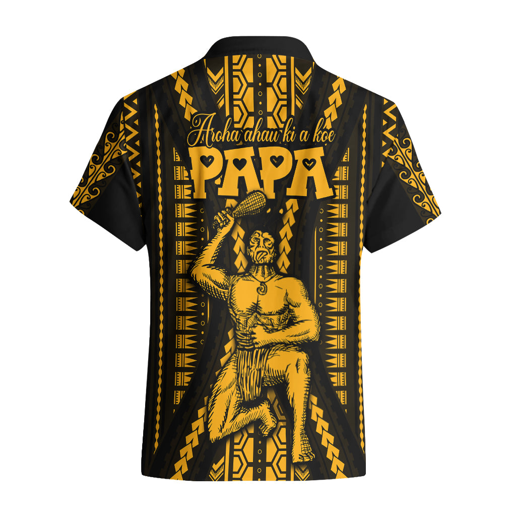 Personalised Aotearoa Father's Day Gift For Dad Hawaiian Shirt Aroha Ahau Ki A Koe Papa - Gold Maori Style Pattern LT9 - Polynesian Pride