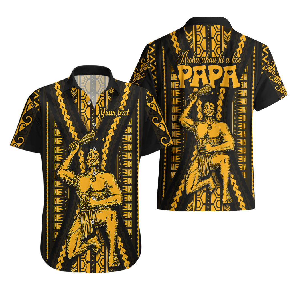 Personalised Aotearoa Father's Day Gift For Dad Hawaiian Shirt Aroha Ahau Ki A Koe Papa - Gold Maori Style Pattern LT9 - Polynesian Pride