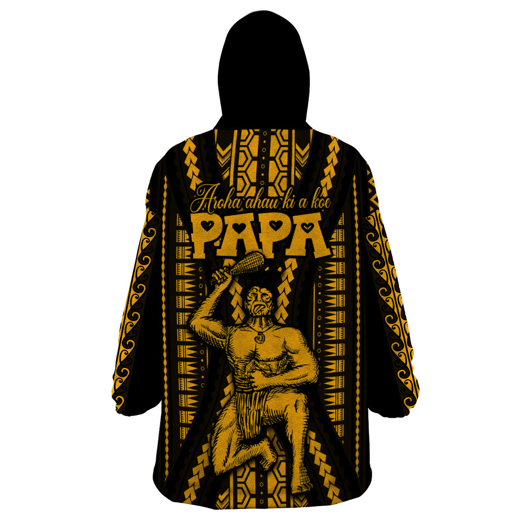 Personalised Aotearoa Father's Day Gift For Dad Wearable Blanket Hoodie Aroha Ahau Ki A Koe Papa - Gold Maori Style Pattern LT9 - Polynesian Pride
