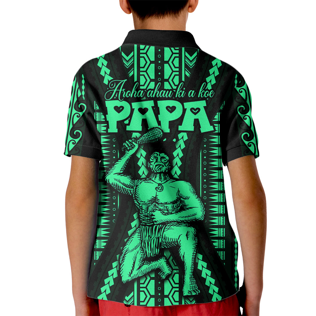 Maori Fathers Day New Zealand Kid Polo Shirt Aroha Ahau Ki A Koe Papa - Green LT9 - Polynesian Pride