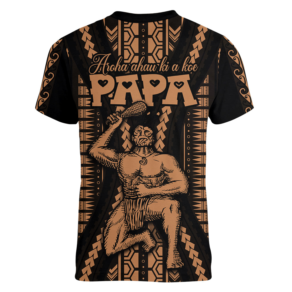 Maori Fathers Day New Zealand Women V Neck T Shirt Aroha Ahau Ki A Koe Papa - Nude LT9 - Polynesian Pride