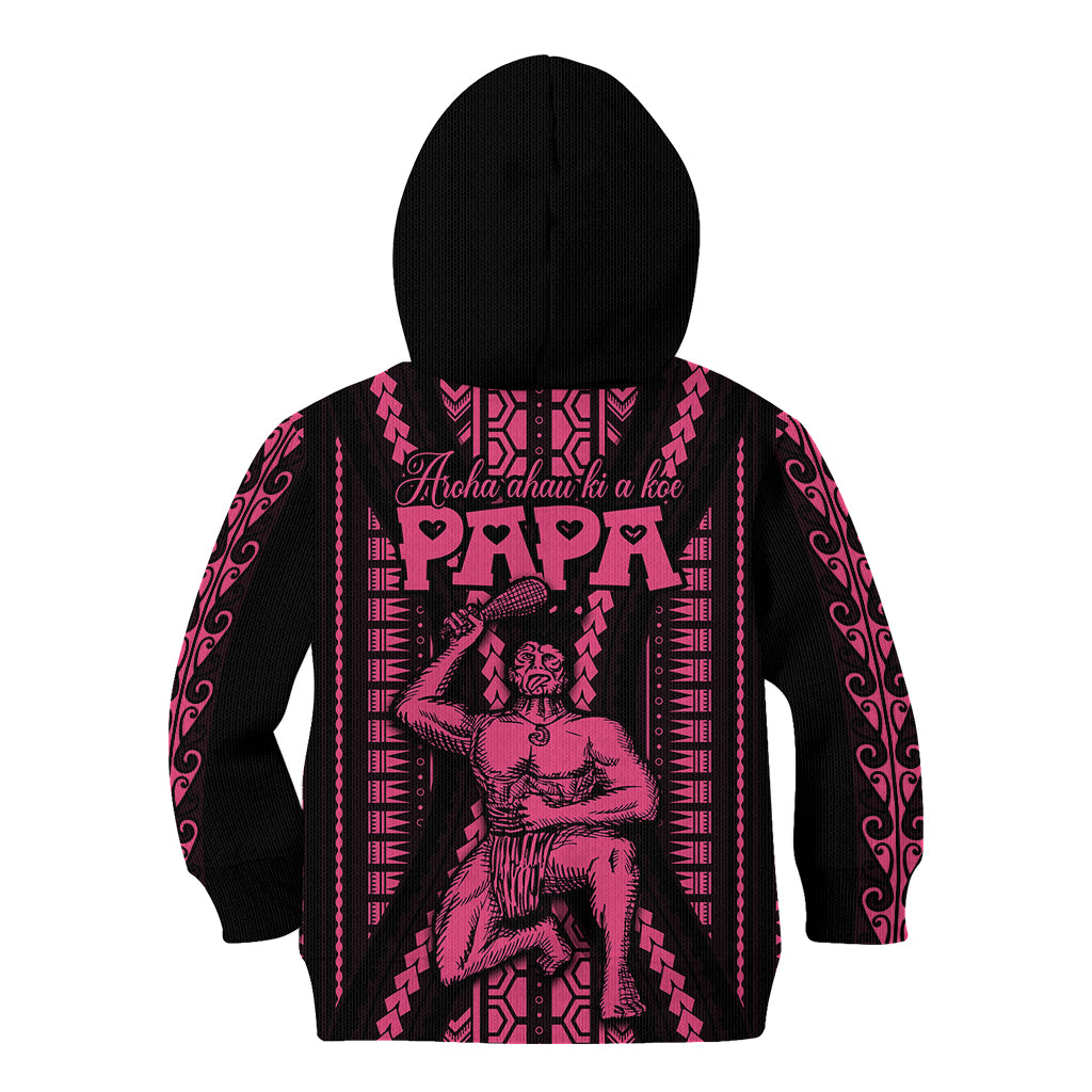 Maori Fathers Day New Zealand Kid Hoodie Aroha Ahau Ki A Koe Papa - Pink LT9 - Polynesian Pride