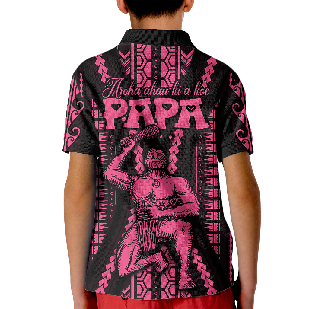 Maori Fathers Day New Zealand Kid Polo Shirt Aroha Ahau Ki A Koe Papa - Pink LT9 - Polynesian Pride