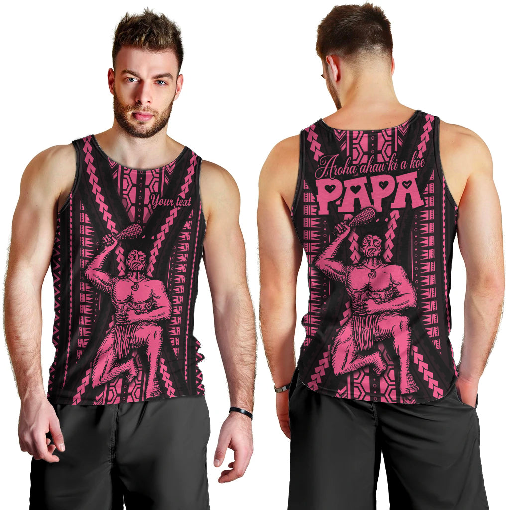 Custom Maori Fathers Day New Zealand Men Tank Top Aroha Ahau Ki A Koe Papa - Pink LT9 - Polynesian Pride
